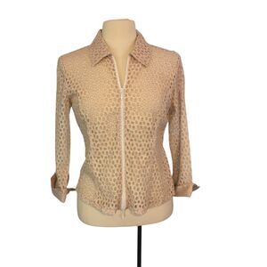 Spanner Womens Cream Metallic Y2K Mesh Zip Front Shirt, Blazer, Top sz 6, 38 bus